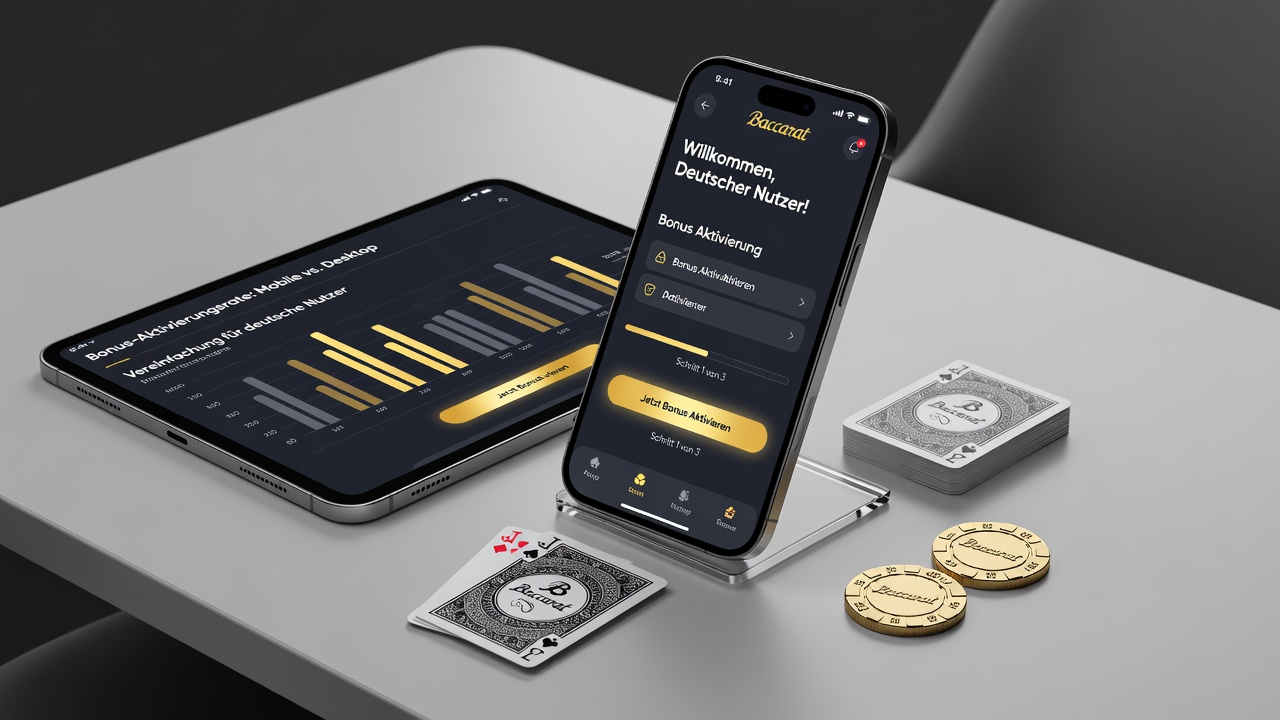 Detailansicht einer mobilen Baccarat-App mit hervorgehobener Bonusaktivierungsfunktion und Zahlungsintegration