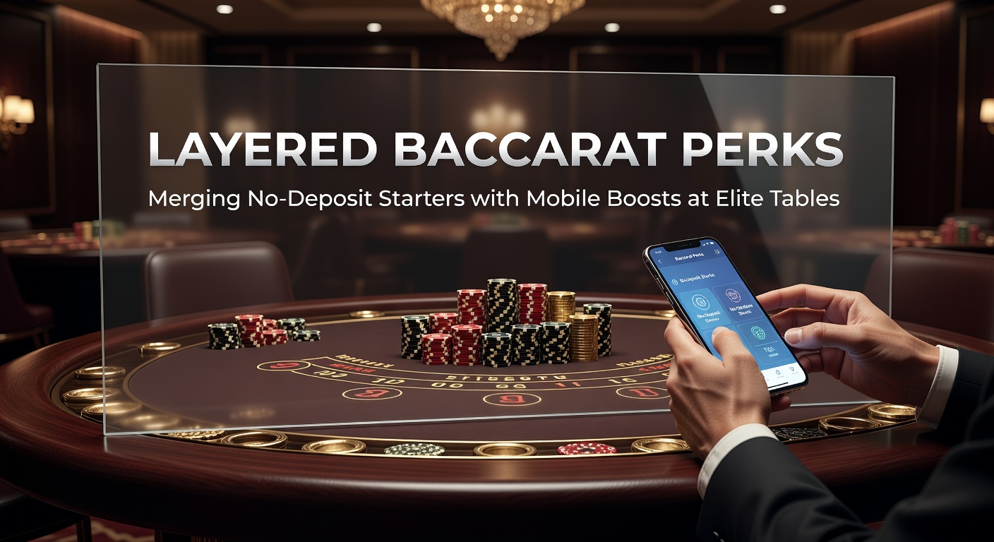 Grafik zeigt gestapelte Boni in Baccarat mit No-Deposit- und Mobile-Elementen an einem eleganten Spieltisch